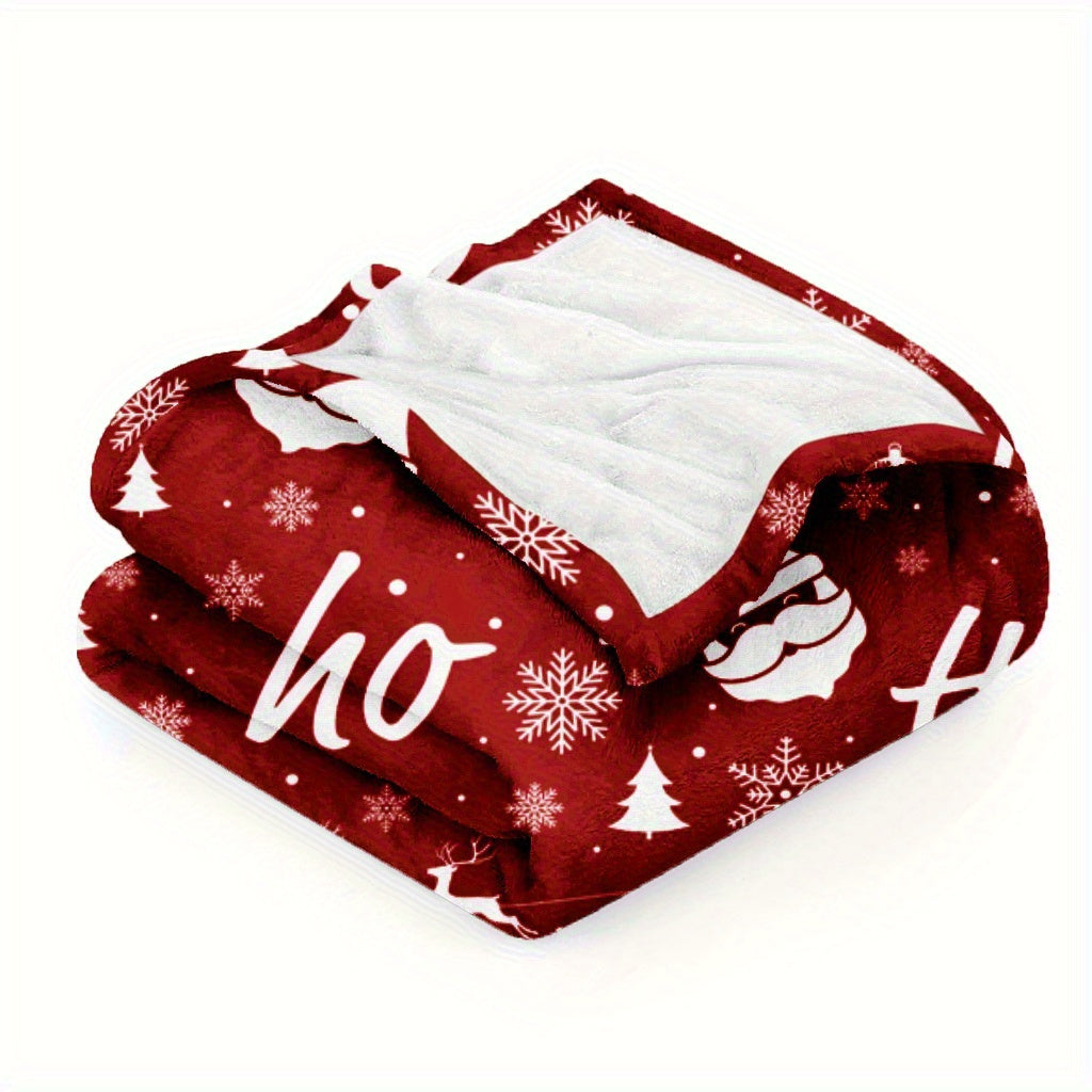 1pc, Santa Claus, Elk, Snowflake, Red Printed Flannel Blanket, Wholesale Blanket, Christmas Gift Blanket, Soft Warm Memorial Blanket, Unforgettable Moments, Camping, Travel, Car, Office Blanket, Home Decor