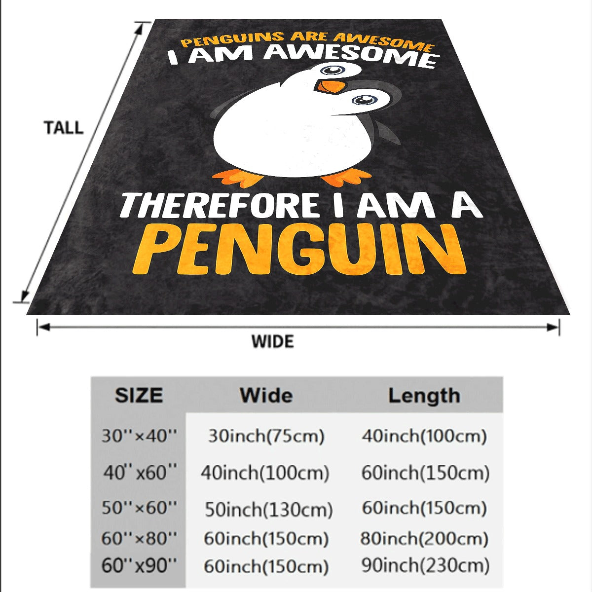 1pc Soft Flannel Blanket Cute Penguin Print with Penguins Are Awesome I Am Awesome Therefore I Am A Penguin Slogan Black Background Cozy for Couch Bed All Season