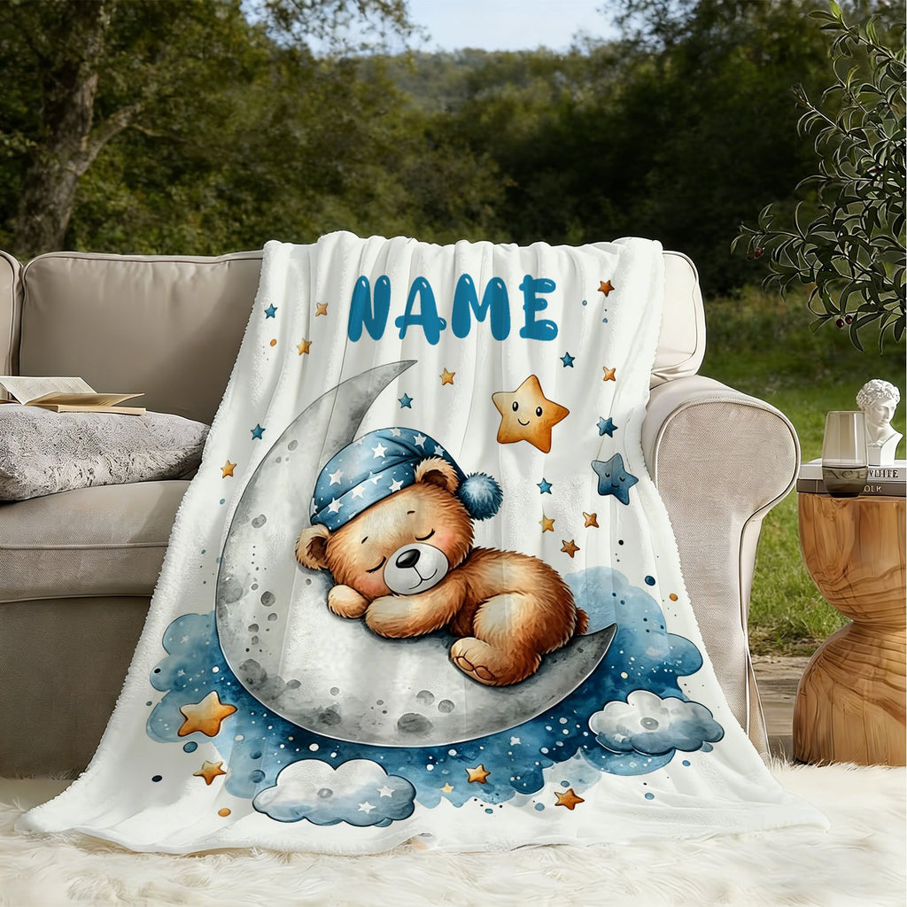 1pc Personalized Bear-Shaped Blanket Suitable for - Use - Custom Name/Text/Animal Print, Cozy Gift for &, Bedspread, Hand Washable Teddy Bear Blanket for Birthdays, Camping, and Decor