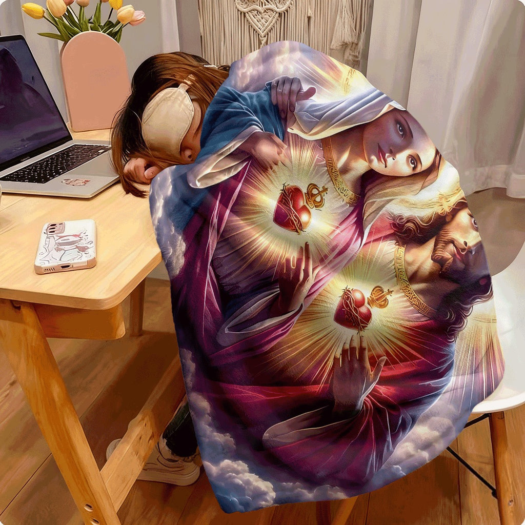 1pc Digital Print Flannel Fleece Blanket And Sacred Heart Design Soft, Warm, And Versatile for Couch, Travel, Or Gift Machine Washable, All-Season Comfort, Mixed Colors, Couch Th