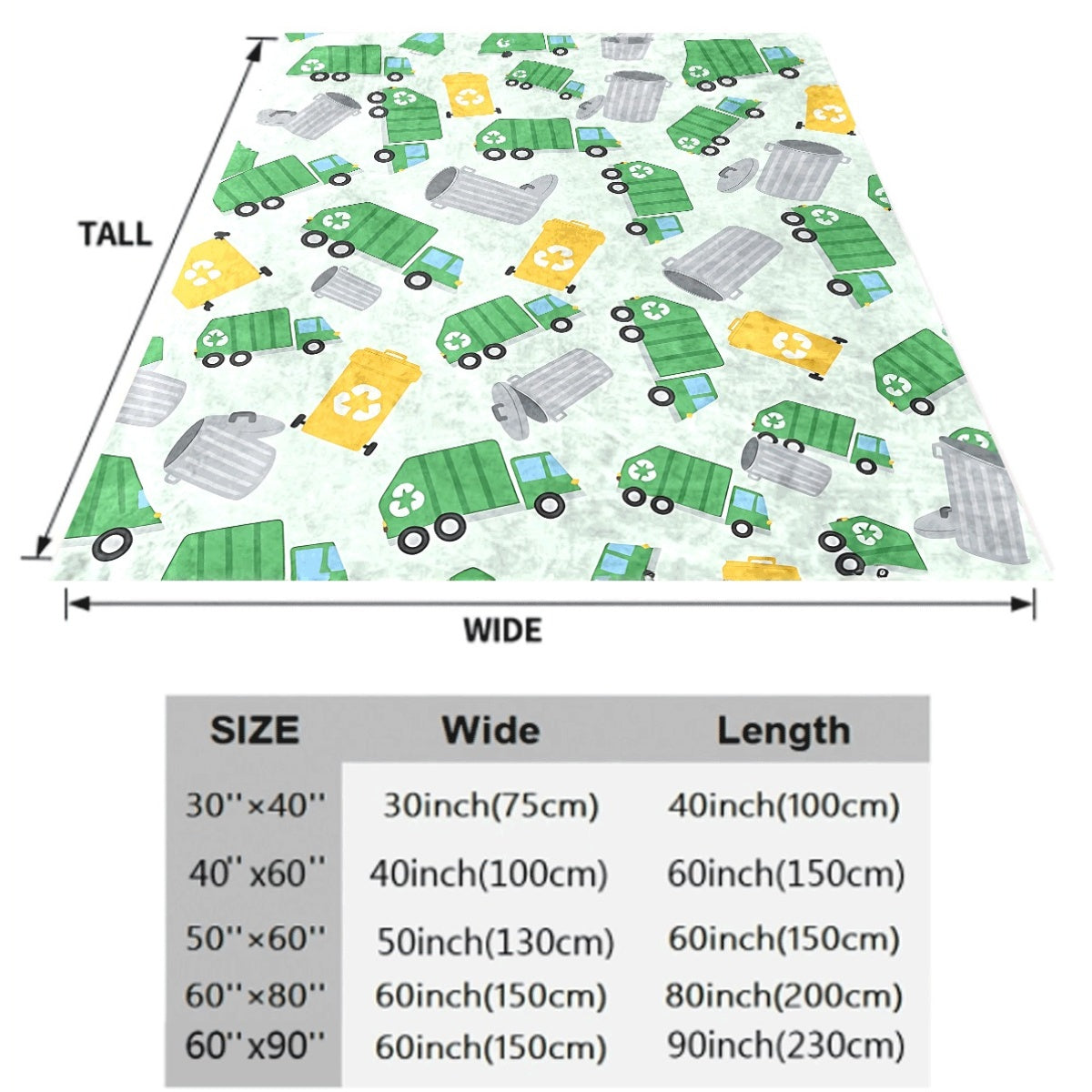 1pc All-Season Flannel Blanket with Colorful Recycling Garbage Trucks And Bins Print Ultra-Soft Lightweight Fleece Throw for Sofa Cozy Room Decor Blanket