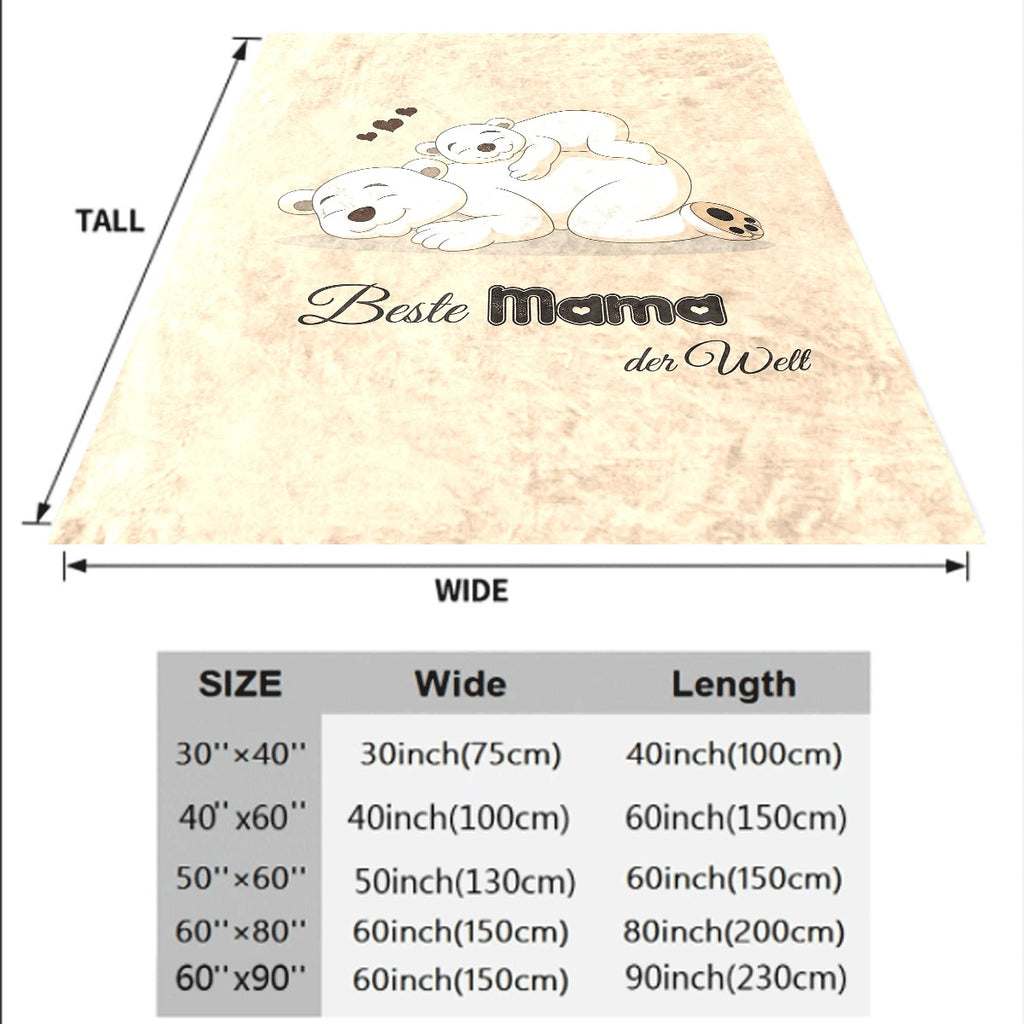 1pc Vintage Polar Bear Flannel Throw Blanket for Mom All Seasons, Soft Digital Print Polyester Fleece Blanket 200-250g, Best Mom in the World Gift German Text, Cozy Sofa TV Blanket Withou