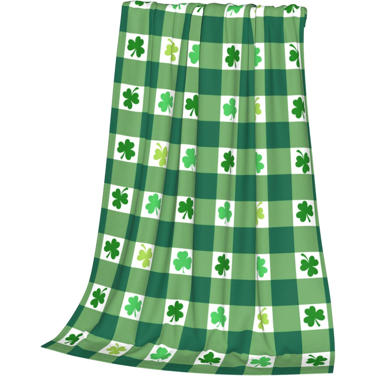 Fuzzy St. Patrick's Day Blanket Green Clover Buffalo Check Plaid Plush Throw Blanket for Couch Sofa Luxury Soft Cozy Lightweight Blankets for All Seasons 50x40