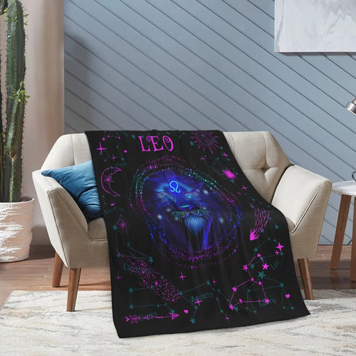 1pc a Leo-Themed Zodiac Constellation Blanket Featuring Stars And Astrological Symbols, Measuring 60 Inches by 80 Inches. This Soft Flannel Throw Is Suitable for All Seasons And Can Be Used for Camping Or As Home Decor. It Makes a Great Birthday Or