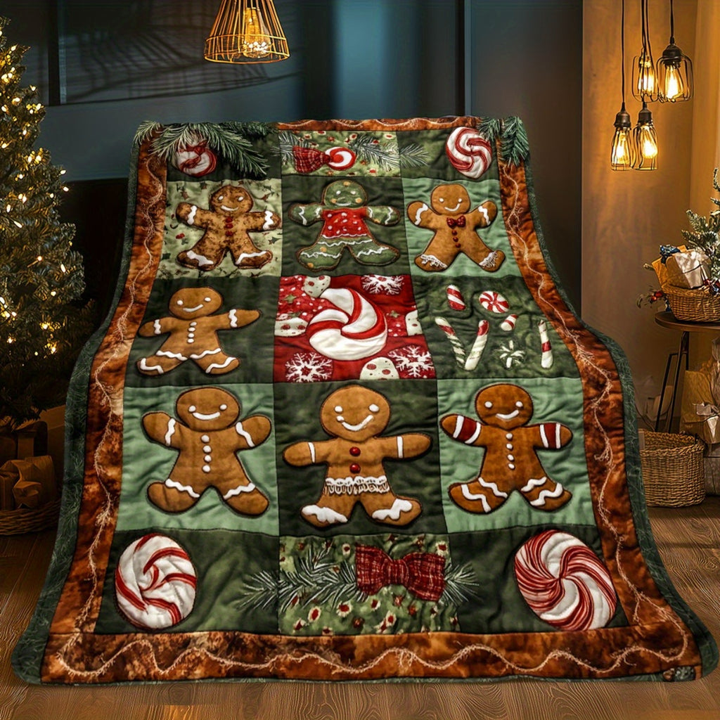 1 Gingerbread Candy Pattern Quilted Blanket - Lightweight Home Furnishing Products, Suitable for Sofas, Tops, Travel Camping, Living Rooms, Offices, Seats And Tops, Soft And Warm Digital Printed Blanket