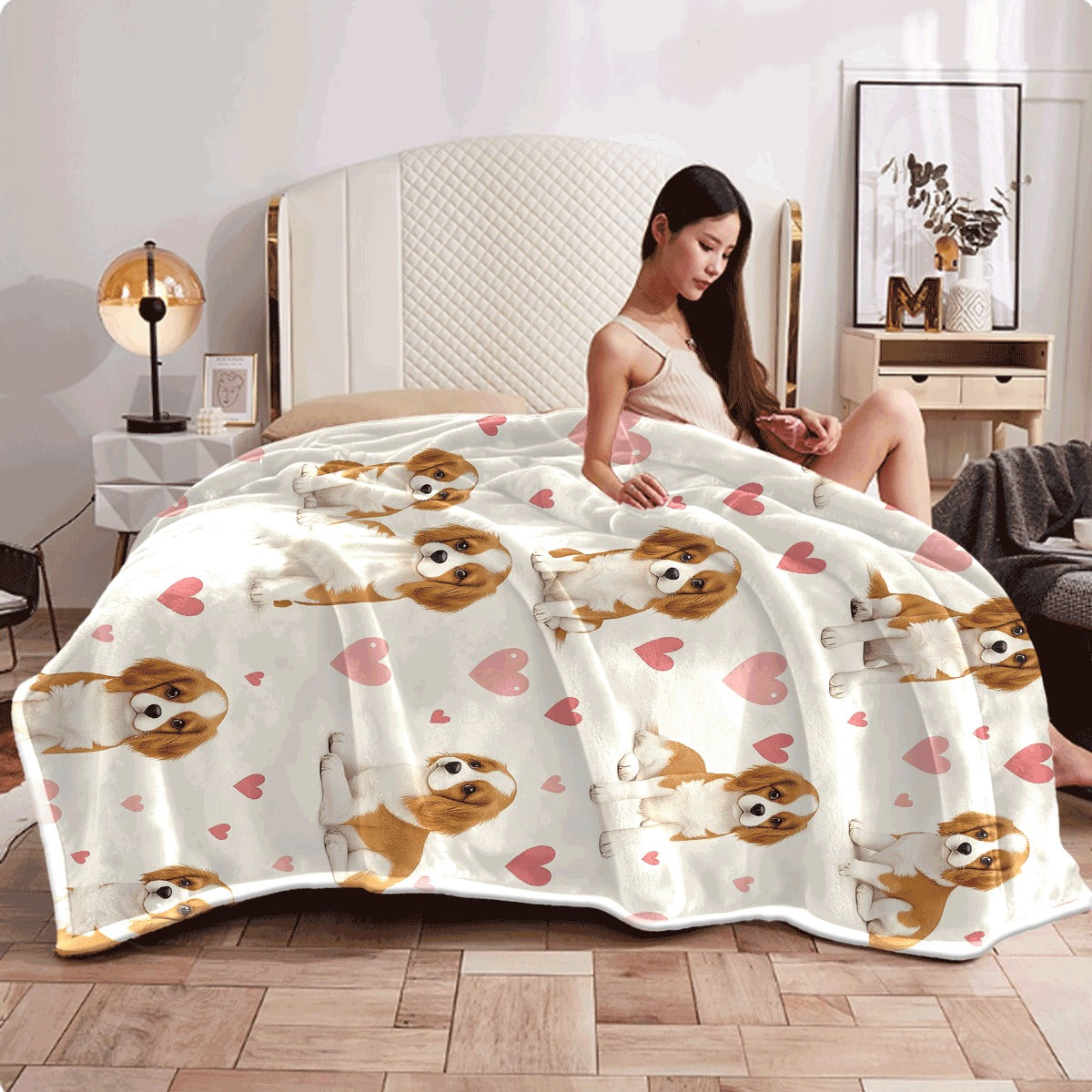 1pc 2D Flat Printing Cute Cavalier King Charles Spaniel Puppies Pattern Blanket for All Seasons Versatile Home Decor Camping Travel Office Sofa Nap Easy Care Perfect for Indoor And, 2D Flat