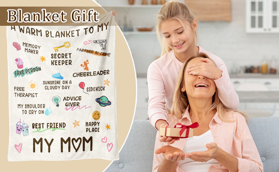 Gifts for Mom, Birthday Gifts for Moms, Mom's Birthday, Christmas Valentines Mothers Day Ideas Gifts for Mother-A Warm Blanket to- My MOM Blanket White 60 X 50