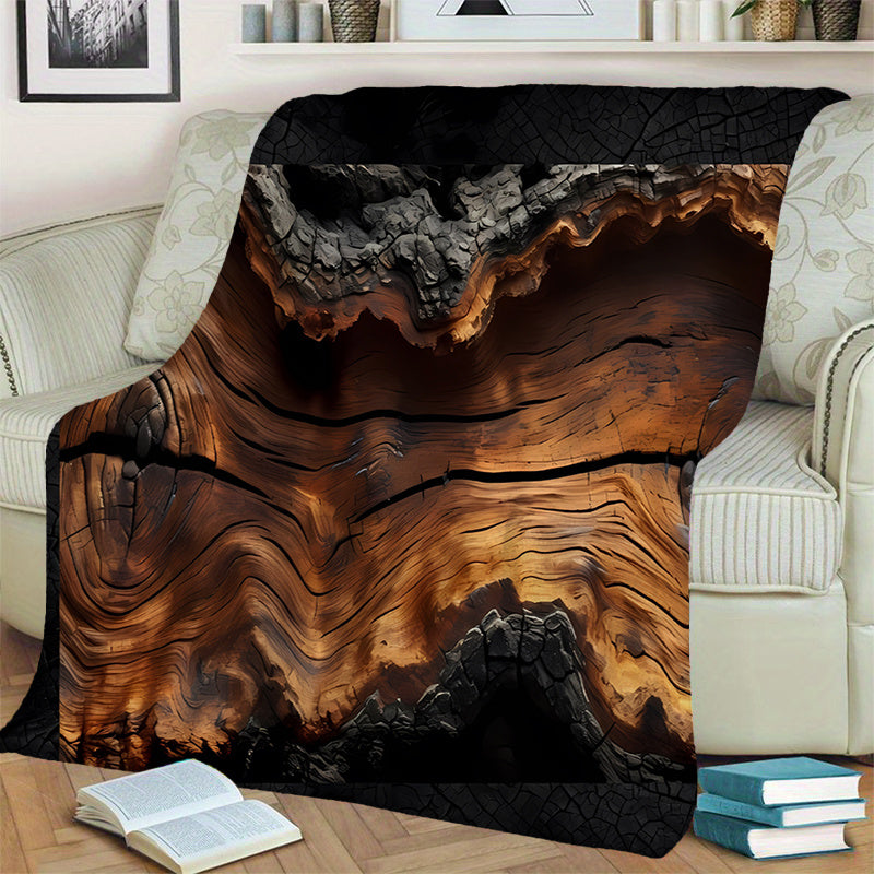 1pc Wood Grain Patterned Blanket, Natural Style Design, Soft Plush Surface, Flannel Material Lightweight And Durable, Multiple Sizes Available, Ideal for Holiday Decor, Living Room Leisure, Bedroom Warmth, Study Reading, Seasonal Home Decor