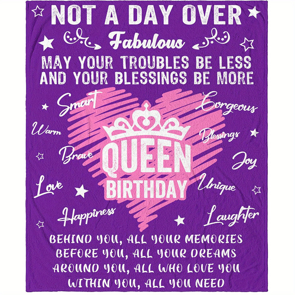 1pc Queen Birthday Flannel Blanket - Royal Purple with Pink & White Accents, Heartfelt Messages & Crown Design, All-Season Soft Throw Gift for Women, Mom, Daughter, Sister, Friends, Girlfriend, Sentimental Keepsake, Playful Design, Cozy Fabric, Keepsake I