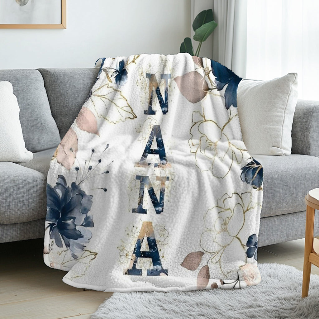 Floral Nana Soft Warm Flannel Blanket - Elegant Multi-Color Floral Bedspread, Suitable for Sofa, Bed, Living Room Comfortable Bed Cover, Machine Washable, Christmas And Autumn Decoration
