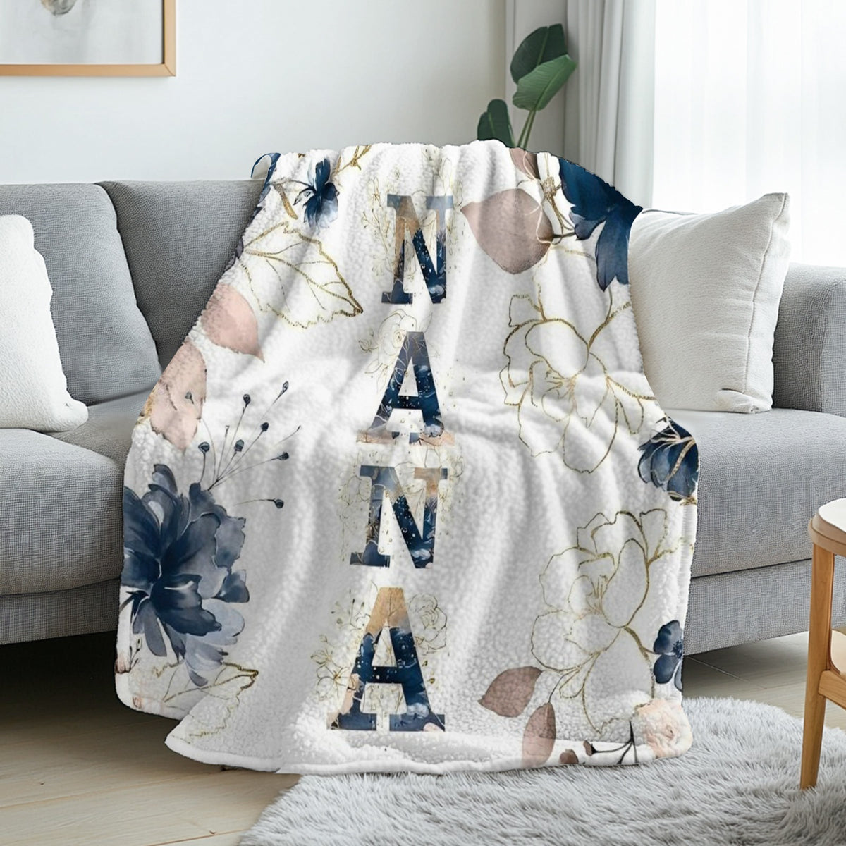 Floral Nana Soft Warm Flannel Blanket - Elegant Multi-Color Floral Bedspread, Suitable for Sofa, Bed, Living Room Comfortable Bed Cover, Machine Washable, Christmas And Autumn Decoration