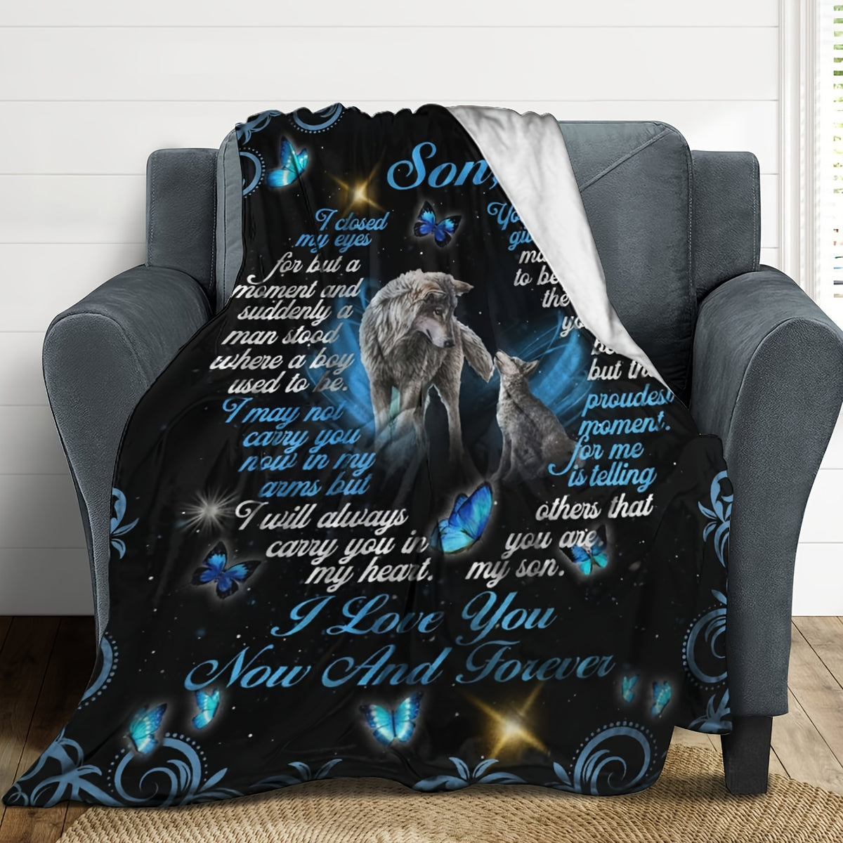 Comfortable Flannel Blanket Soft, Son, I Love You Now and Forever, Warm and Lightweight, Suitable for All Seasons, Perfect for Sofa, Bed, Travel, Camping, Etc., Ideal Holiday Gift for Christmas, Halloween, or Any Occasion, 1pc
