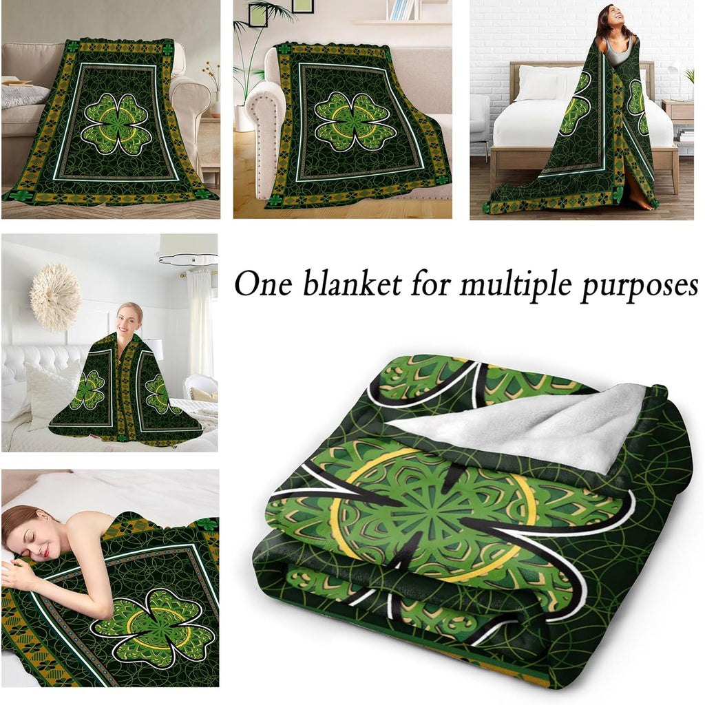 Cozy And Soft St. Patrick'S Day Throw Blanket Featuring Lucky Shamrocks And Clovers, Perfect for Your Couch, Sofa, Chair, Or. Fuzzy Flannel Travel Blanket for Home Holiday Decoration, Measuring 50X60 Inches