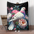 1pc 2D Flat-printed Peace Dove and Peony Flower Blanket, Soft Flannel Blanket¡ªBlack Background Floral Design, Multiple Sizes Available, Suitable for Camping, Picnics, Reading, Rest, and Home Use, 2D Flat