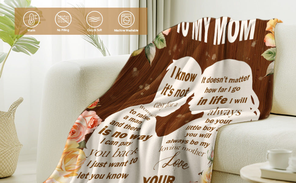 Presents for Mom from Her Son, a Cozy Blanket That Says 'I Love You Mom', Perfect for Christmas And Thanksgiving, a Soft Flannel Blanket for Her Birthday And Mother'S Day, Measuring 50 X 60