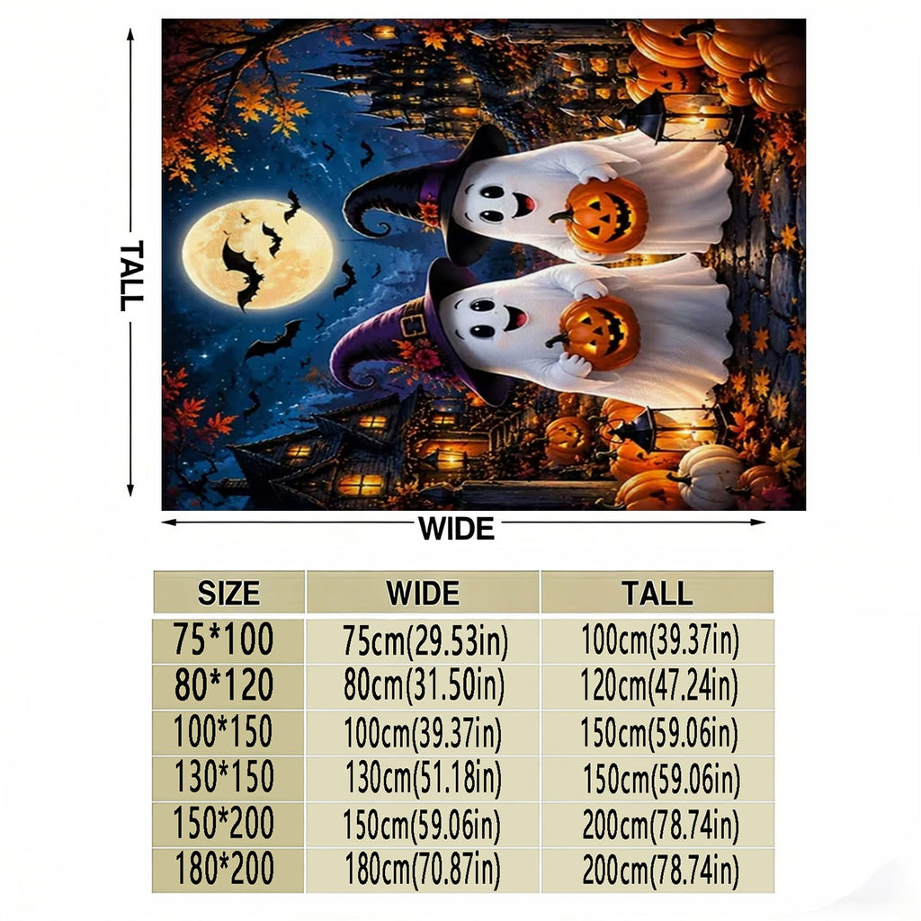 1pc Halloween Fleece Blanket, Soft Comfortable Throw Blanket with Pumpkin Ghost Bat Moon Pattern, Suitable for Office, Sofa, Living Room, Warm Decorative Item, Home Holiday Decor Gift