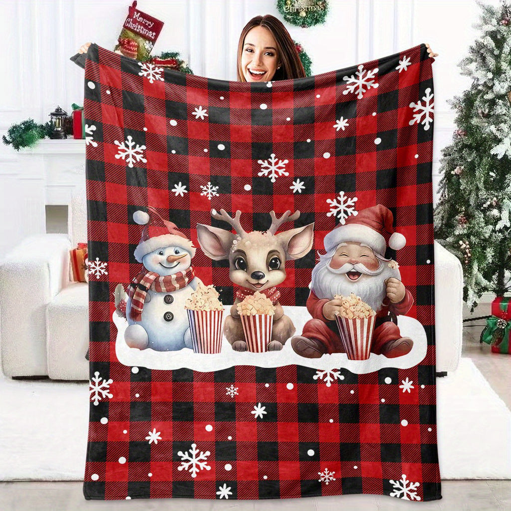 A Red Vintage Warm Buffalo Plaid Printed Four-Season Blanket, Perfect for Christmas And Birthdays, Suitable for Christmas And Sofa Decoration, Contemporary Soft And Comfortable Flannel Blanket, Suitable for Sofas, Air-Conditioned Rooms