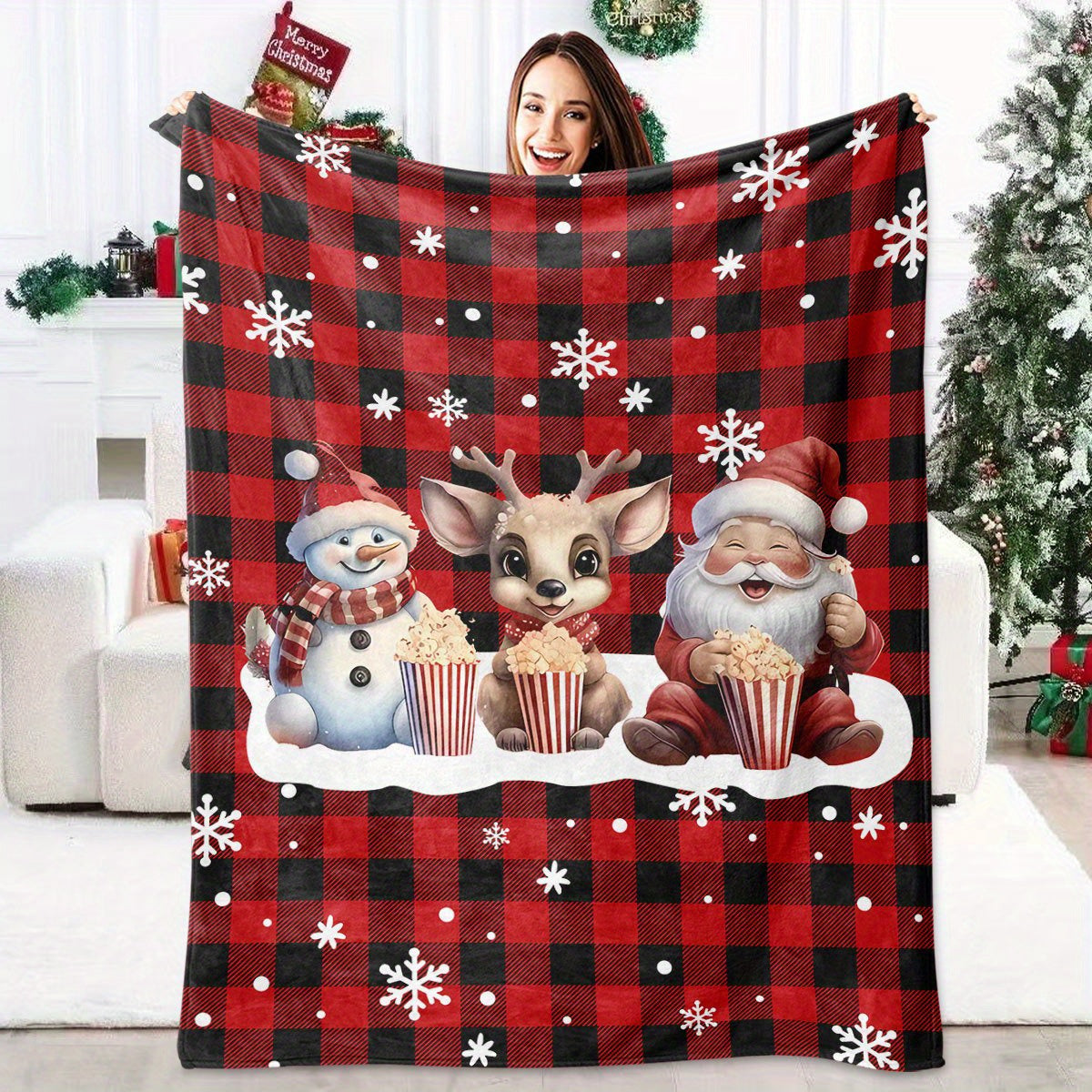 A Red Vintage Warm Buffalo Plaid Printed Four-Season Blanket, Perfect for Christmas And Birthdays, Suitable for Christmas And Sofa Decoration, Contemporary Soft And Comfortable Flannel Blanket, Suitable for Sofas, Air-Conditioned Rooms