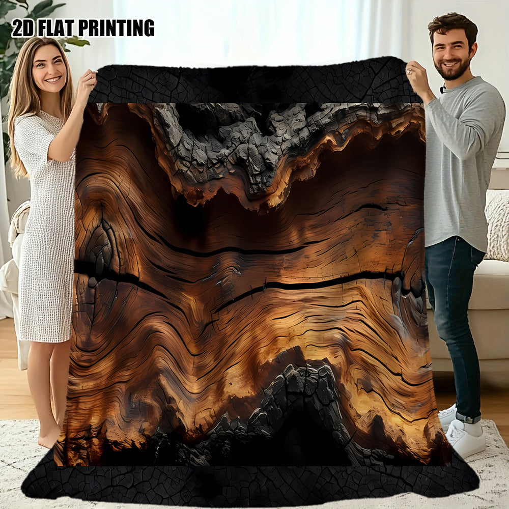 1pc Wood Grain Patterned Blanket, Natural Style Design, Soft Plush Surface, Flannel Material Lightweight And Durable, Multiple Sizes Available, Ideal for Holiday Decor, Living Room Leisure, Bedroom Warmth, Study Reading, Seasonal Home Decor