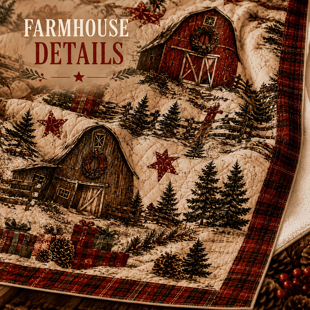 Blankets, Country Cottage Christmas Blanket Vintage Barn Pine Wreath Living Room Sofa Bedroom Lunch Break Blanket