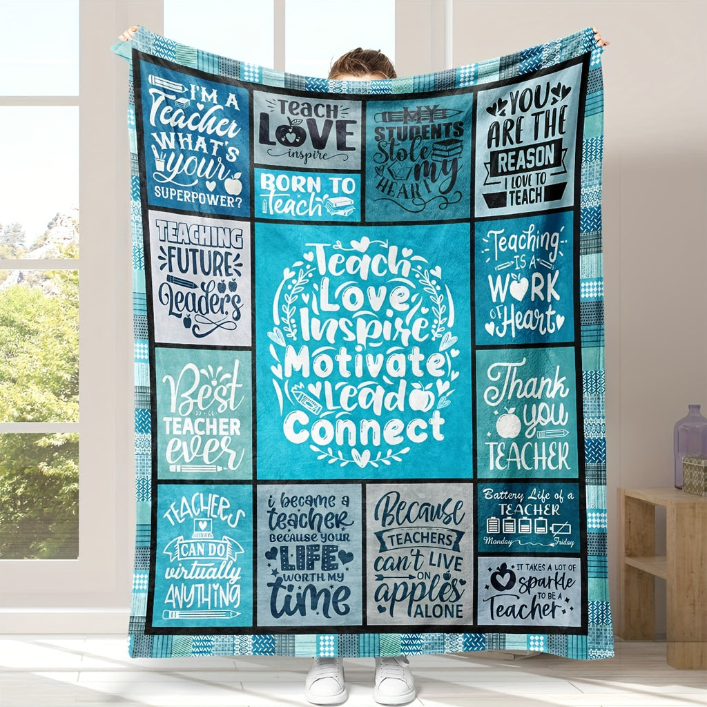 Contemporary Polyester Teacher Blanket- Hypoallergenic All-Season Throw with Inspirational Quotes and Teaching Motifs for Multi-purpose Use- Perfect Gift for Teachers