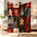 1pc Imitation Embroidered Christmas Tree Bow Gingerbread for Man Piece, Blanket, Delicate Velvet Material Is Soft, Christmas Gift Is Preferred, Long-term Temperature Lock to Resist Autumn and Winter Cold
