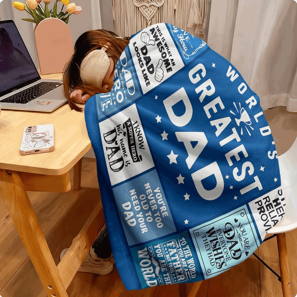 1pc World'S Greatest Dad Flannel Blanket Soft, Cozy Throw with Fun Heartfelt Messages for Fathers Day, Birthday, Or Any Occasion, Blue with Star Borders, Perfect for Sofa Or TV Time, Dad Blanket