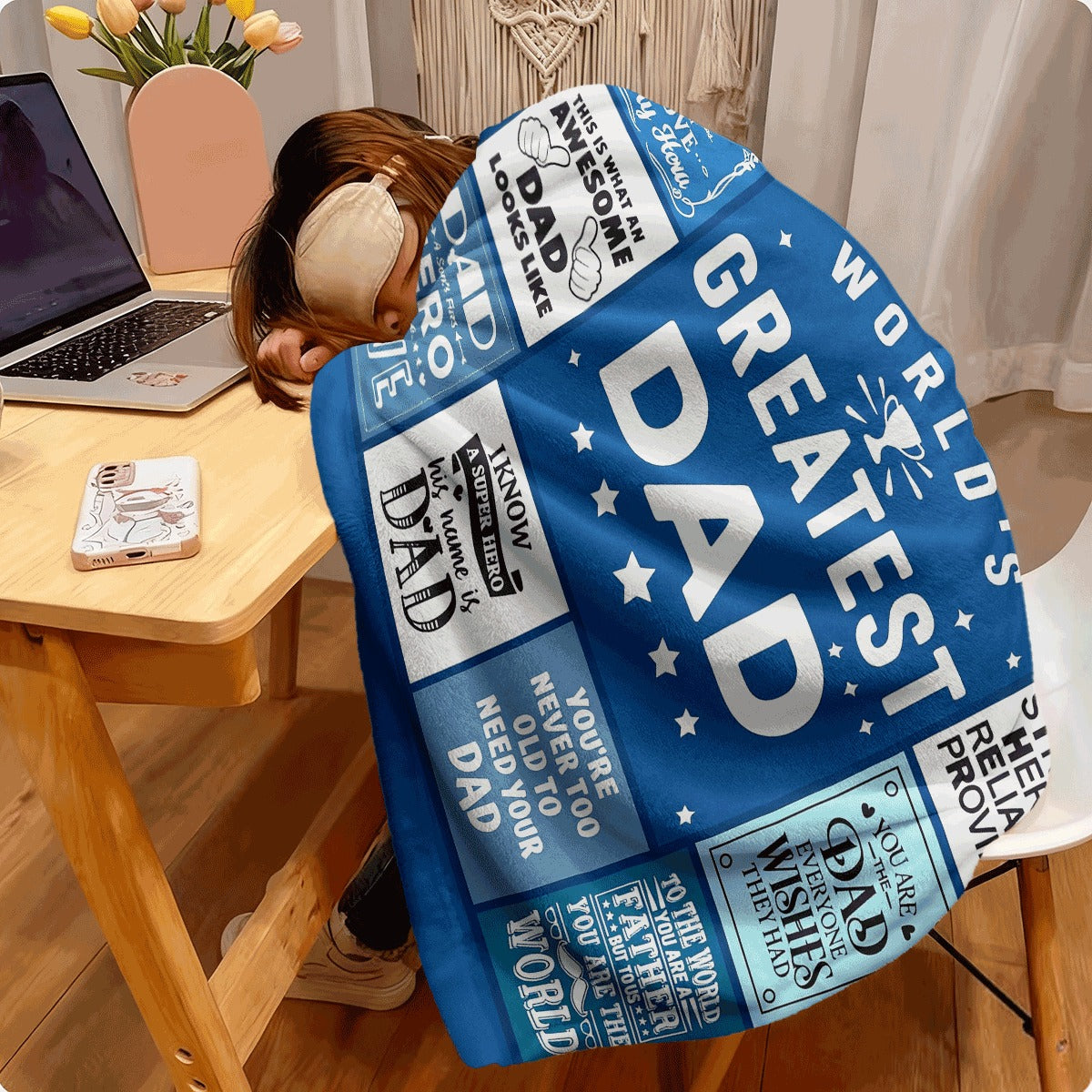 1pc World'S Greatest Dad Flannel Blanket Soft, Cozy Throw with Fun Heartfelt Messages for Fathers Day, Birthday, Or Any Occasion, Blue with Star Borders, Perfect for Sofa Or TV Time, Dad Blanket
