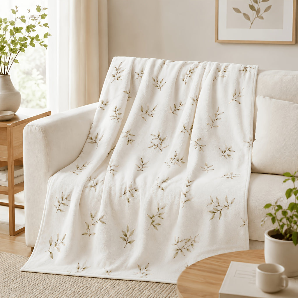 Posters & Prints 2D Flat, Light Olive Fine Leaf Simple Blanket Warm White Green Leaves Living Room Sofa Bedroom Lunch Break Air Conditioning Blanket, 2D Flat