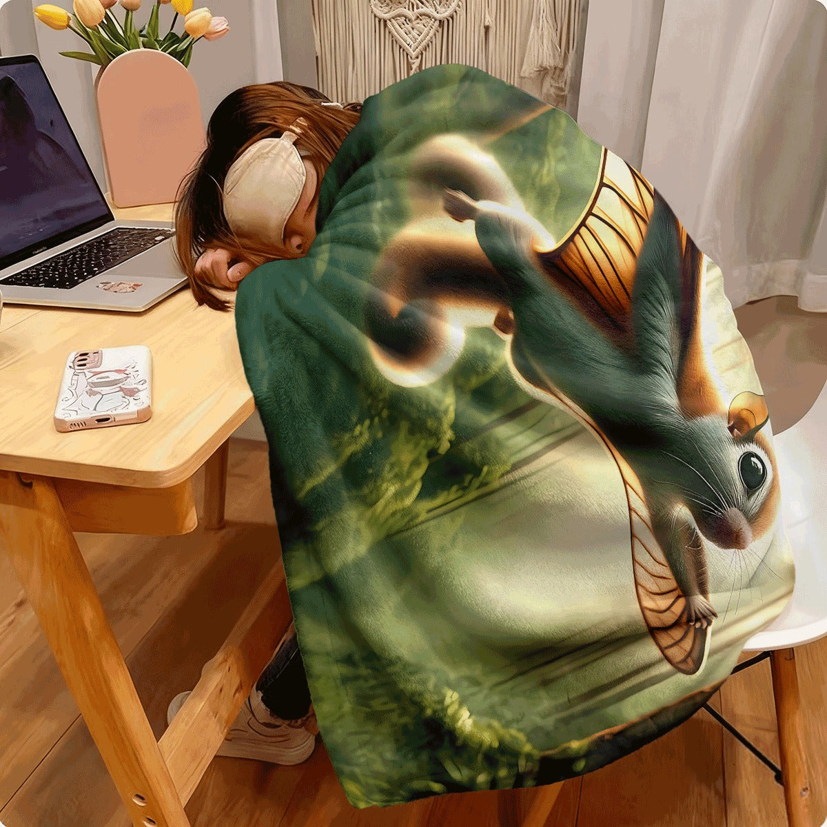 1pc Enchanted Forest Gliding Squirrel Ultra-Soft Flannel Blanket Nature Adventure Home Decor Throw for Sofa And