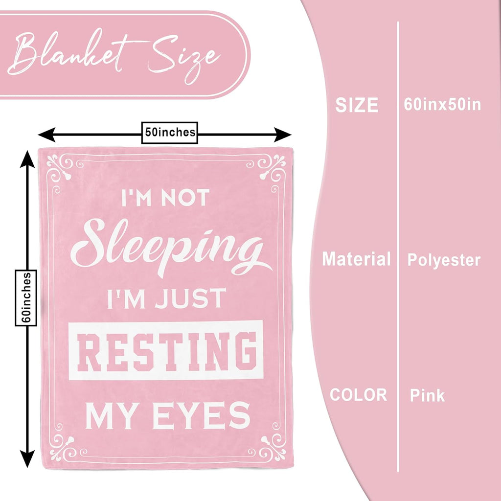 Kituzol Presents Birthday Gifts for Women, Including a Special Gift for Moms, Perfect for Anniversaries Or Retirement. This Pink Blanket, Measuring 60X50 Inches, Features The Phrase 'I'M Not Sleeping, I'M Just Resting My Eyes.'