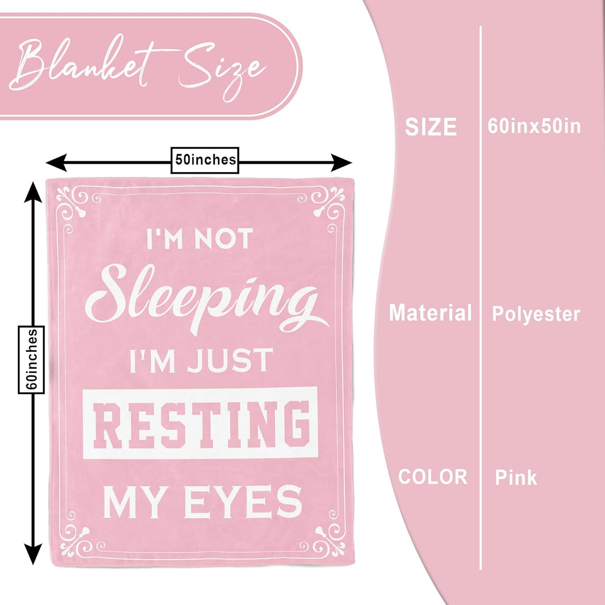 Kituzol Presents Birthday Gifts for Women, Including a Special Gift for Moms, Perfect for Anniversaries Or Retirement. This Pink Blanket, Measuring 60X50 Inches, Features The Phrase 'I'M Not Sleeping, I'M Just Resting My Eyes.'