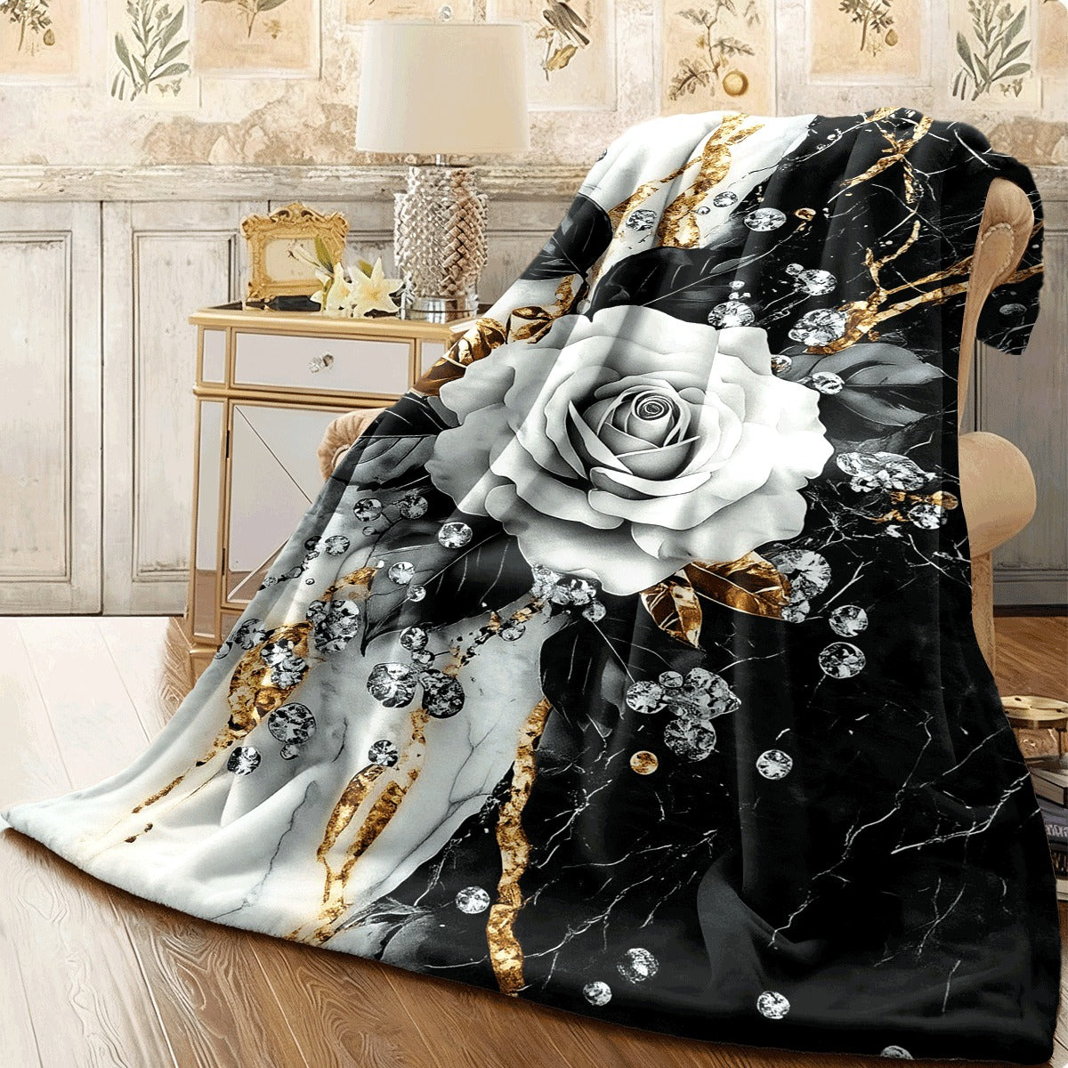 1pc Marble Pattern Luxury Spread Black White Golden Marble Cover with Grey Beige Golden Marble Design Plush Flannel All-Season Sofa Blanket for Queen King Size S Machine Washabl