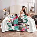 1pc Hurry Camping Soft Flannel Blanket Floral Decorated Teal And Pink Camper Design, Cozy All-Season Throw for Couch Bed, Travel And Outdoor Lover Gift, Lightweight Plush Fleece Fabric for Warmth