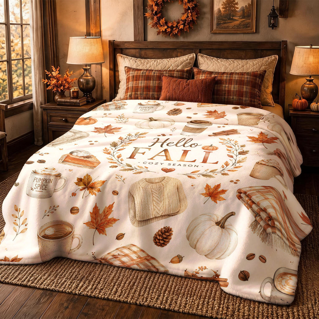 [2D FLAT PRINTING] 1pc Autumn Warm Coffee Pumpkin Plaid Flannel Blanket with Hand-Painted Theme - Large Size, Soft, Lightweight, and Warm, Suitable for All Seasons - Perfect for Bed, Sofa, Office, Camping, and Travel - The Best Choice for a Blanket