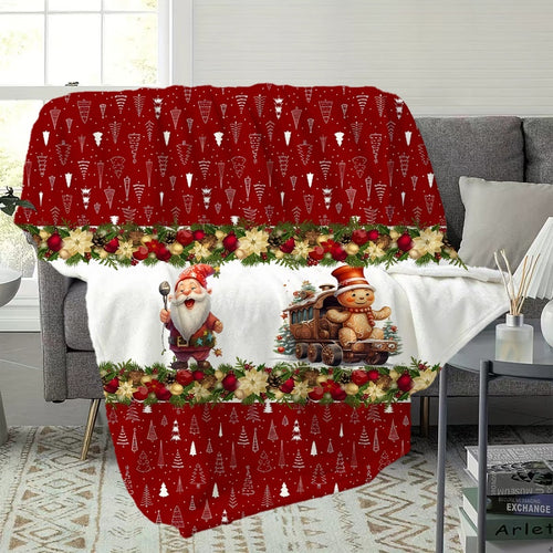 1pc 2D Flat Printing, Santa Claus And Gingerbread Man Train Pattern Blanket, Soft Fleece Blanket - Red Festive Design, Multi-Size Available, Suitable for Living Room, Bedroom, Sofa, And Casual Reading