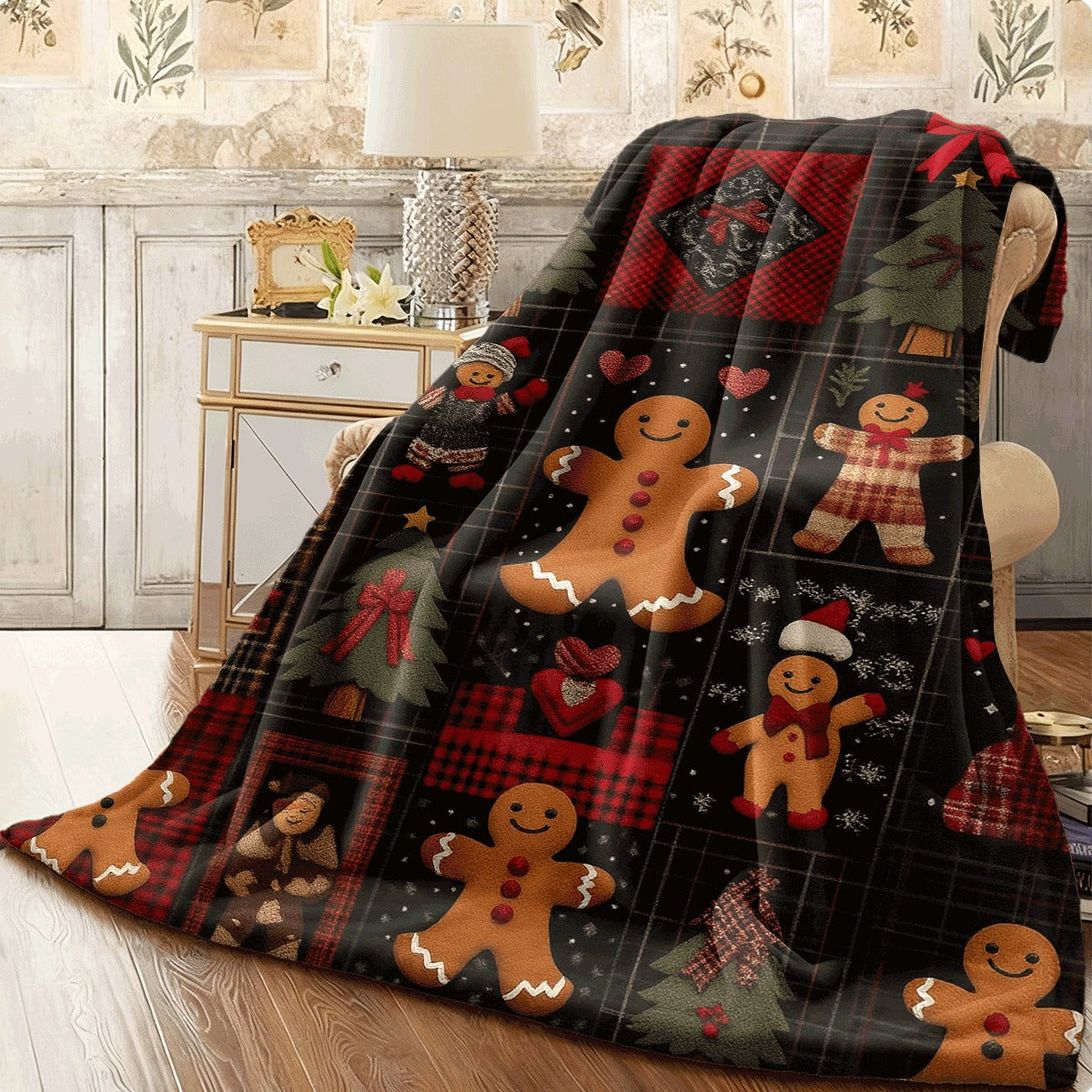1pc Gingerbread for Man Print Flannel Blanket Soft Brushed Spread Suitable for & Sofa Cozy Contemporary Spread with Cute Gingerbread People Year-Round Warmth Ideal Gift for & (Multicol