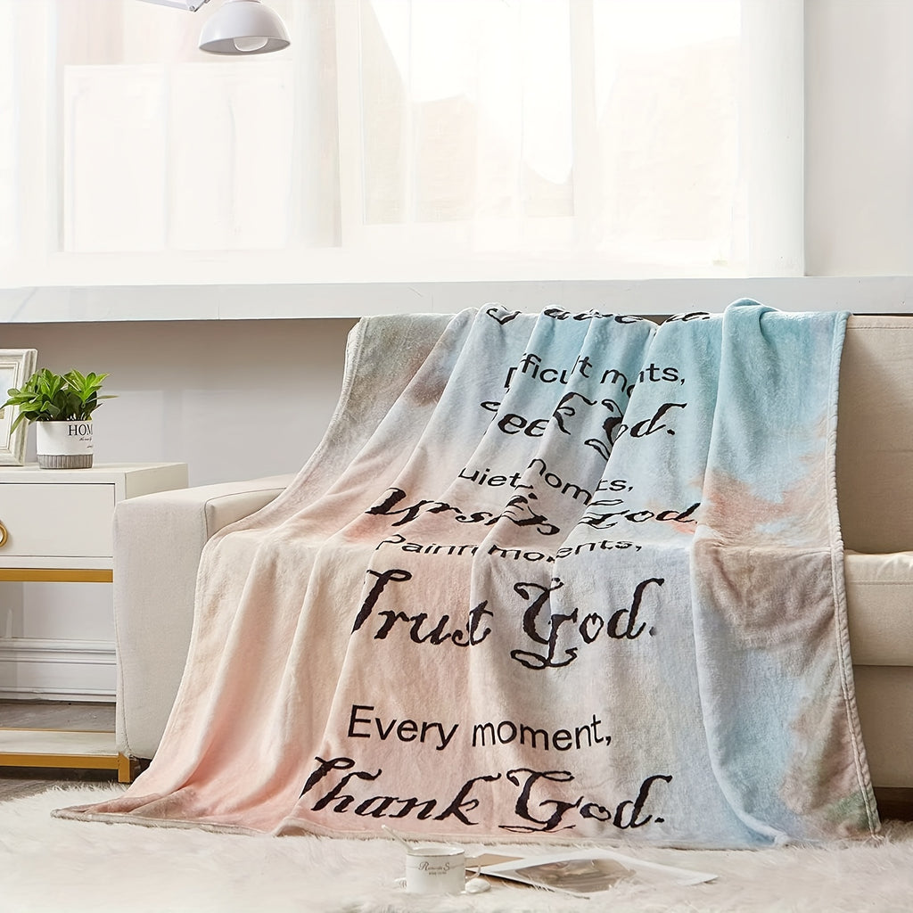 Inspirational Christian Throw Blanket - Soft Flannel Fleece, All-Season Comfort, Vintage Style with Religious Quotes, Knitted Digital Print, Perfect Gift for Religious Enthusiasts