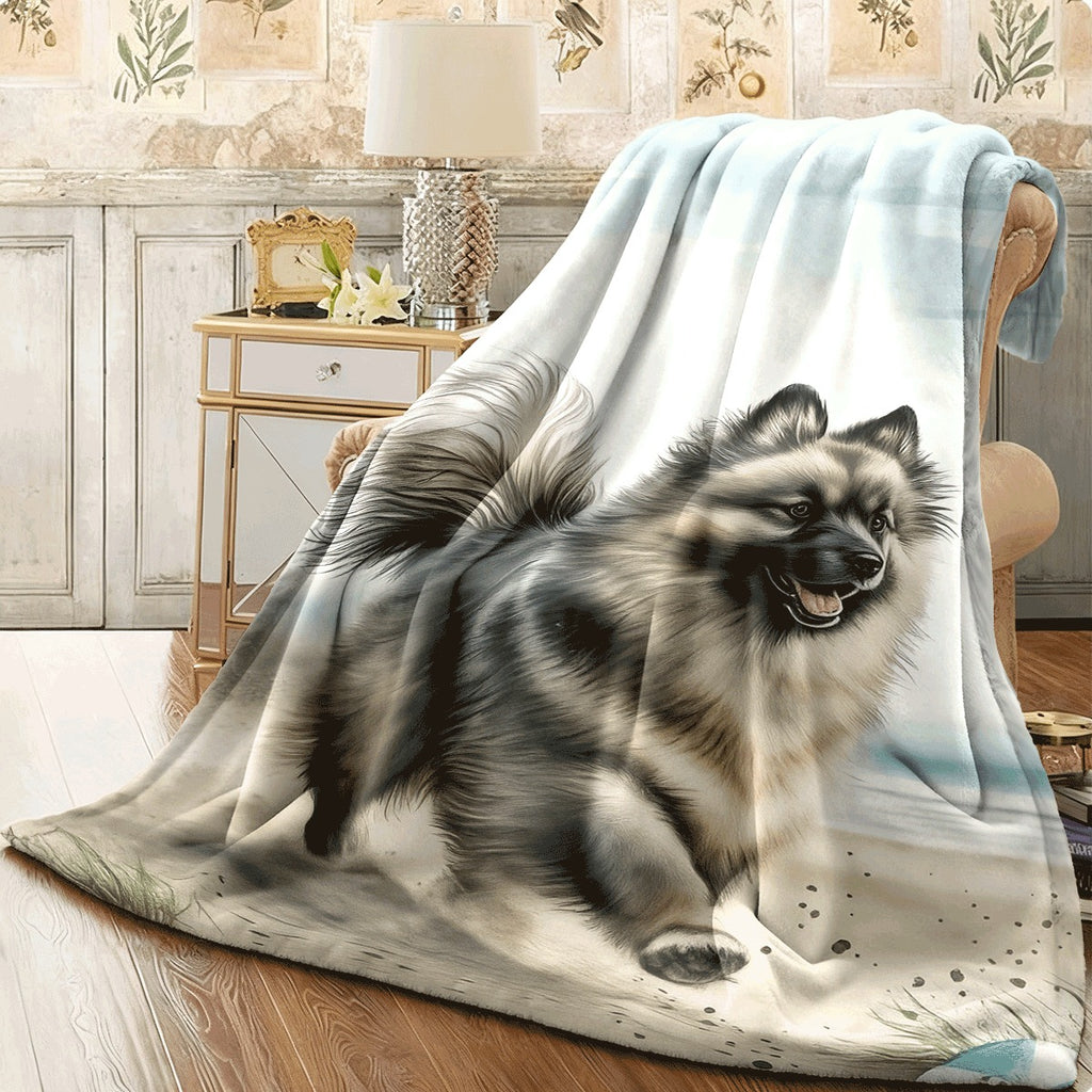1pc Blanket Single Sided Printed Blanket Keeshond Dog Super Soft Cozy Throw Blanket for Sofa for Home Office Lunch Break