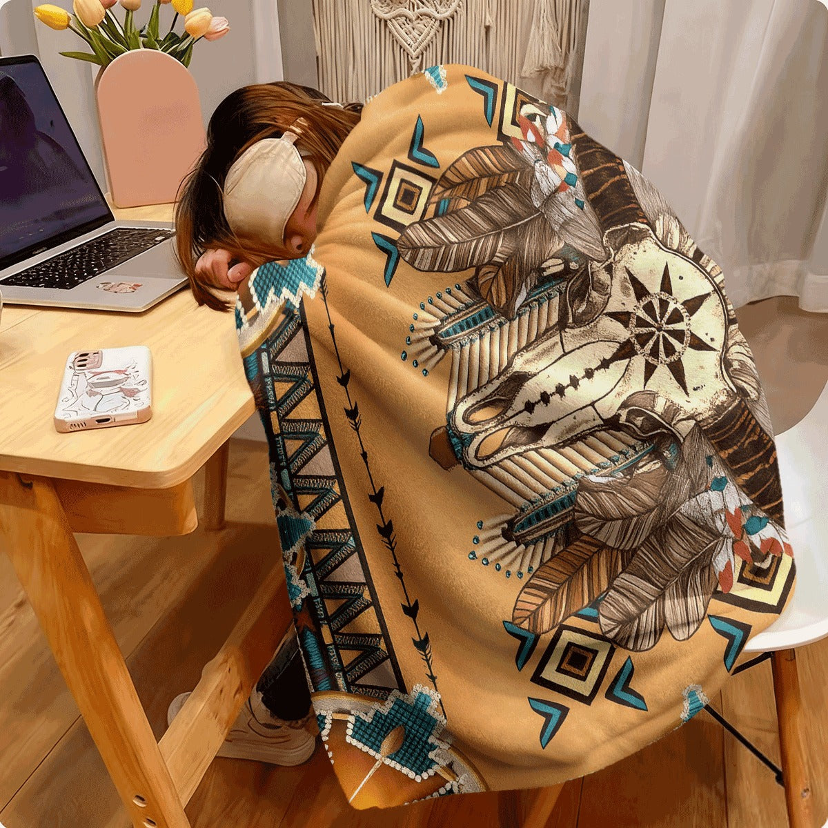 1pc A Sheep Head  Printed Blanket, Suitable for All Seasons, Perfect As a Gift Blanket for a Camper