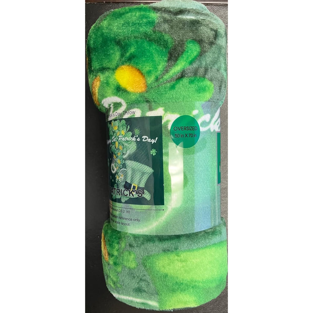 Luck of The Irish St Patrick's Day Plush Throw Blanket(50 X 70)- Shamrocks and Leprechaun Hats