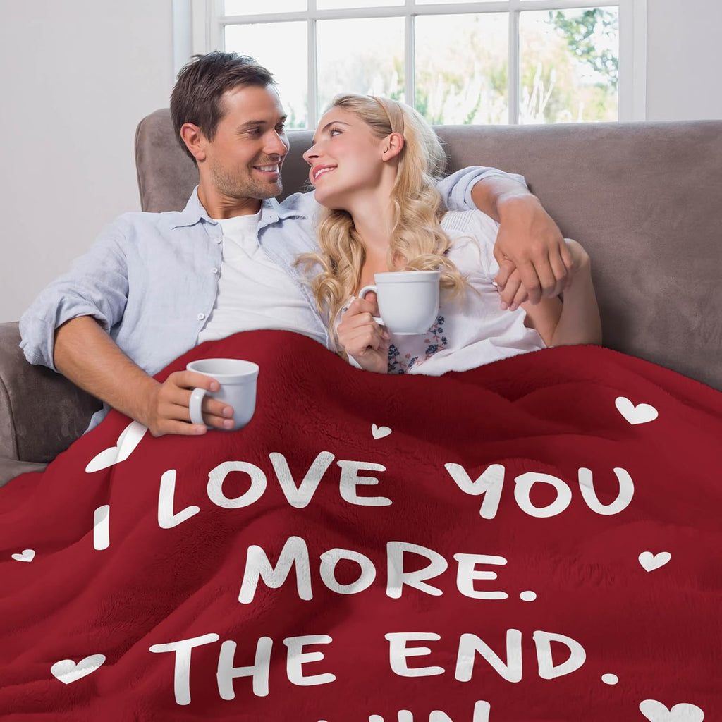 Valentines Day Gifts for Him Her- I Love You More Super Soft Flannel Throw Blanket 60x80 In- Anniversary Wedding Gifts for Men Women Girlfriend Boyfriend, Romantic Husband Wife Birthday Gift