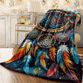 1pc Vibrant Dreamcatcher Flannel Blanket Colorful Feathers Retro Tribal Wind Catcher Design Soft Cozy All-Season Throw Blanket for Couch Sofa Spread Room Decoration
