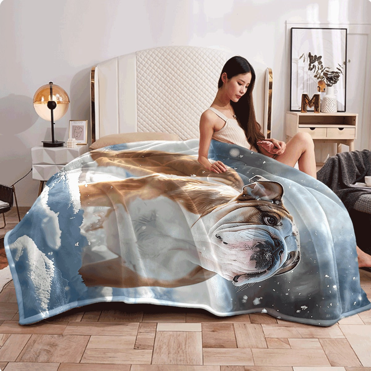 1pc Soft Cozy Blanket Cute English Bulldog in Snow Photo All-Season Pet Lover Home Decor Perfect Gift for Dog Owners Living Room Room Office Throw AH812BYE3436 Dog Blanket Roo