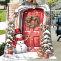 1pc Snow Christmas Door Pattern Blanket, Red Door Print Design, Body Cover Blanket, Soft Fleece Plush Surface, Lightweight And Durable, Multiple Sizes Available, Suitable for Christmas Decoration, Outdoor Courtyard, Living Room Sofa
