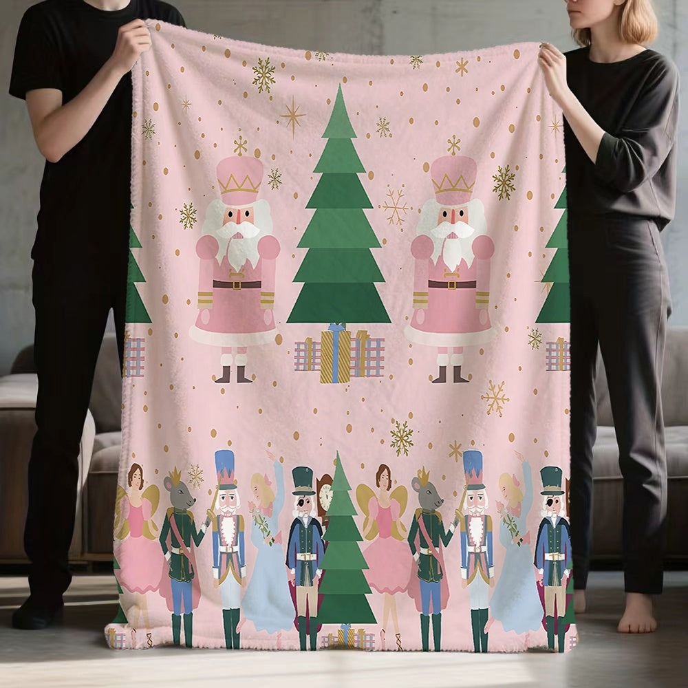 1pc of Christmas-themed Flannel Blanket with Pink and Golden Snowflake Pattern, Soft, Comfortable, and Warm. Pink Design, All-season Sofa Throw, Warm Cover Blanket, Available in Multiple Sizes. Suitable for Living Room Sofas, Bedroom