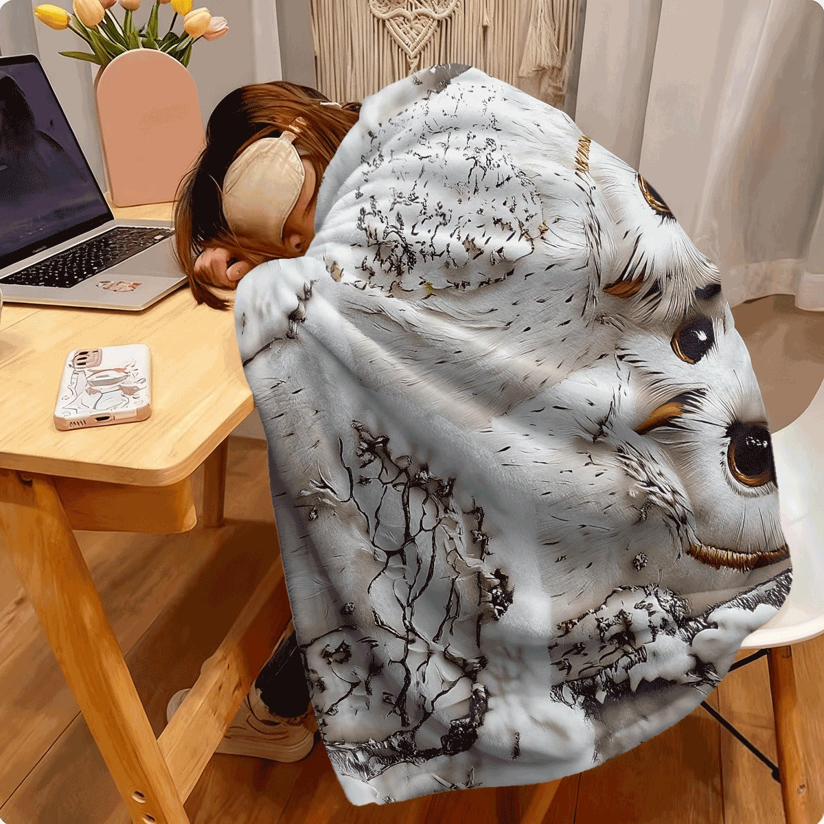 1pc Two Snow Owls in Winter Flannel Blanket Ultra Soft Warm Fleece Throw with Snowy Tree Design Cozy Couch Decor for All Seasons Machine Washable