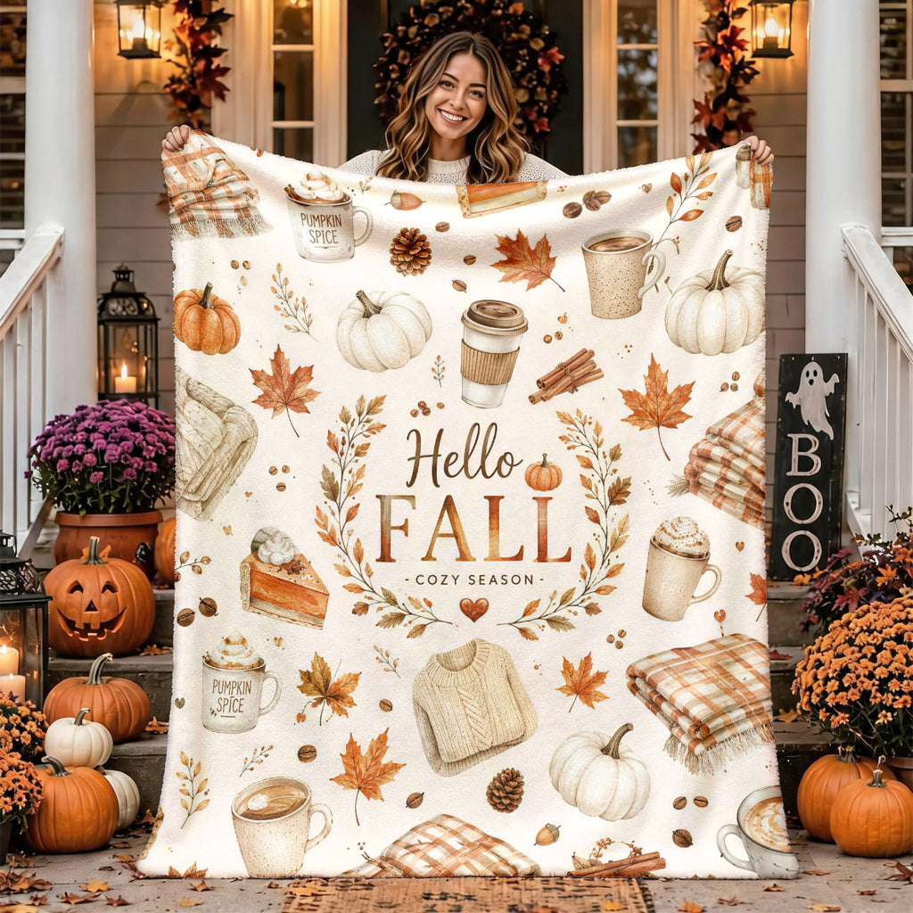 [2D FLAT PRINTING] 1pc Autumn Warm Coffee Pumpkin Plaid Flannel Blanket with Hand-Painted Theme - Large Size, Soft, Lightweight, and Warm, Suitable for All Seasons - Perfect for Bed, Sofa, Office, Camping, and Travel - The Best Choice for a Blanket