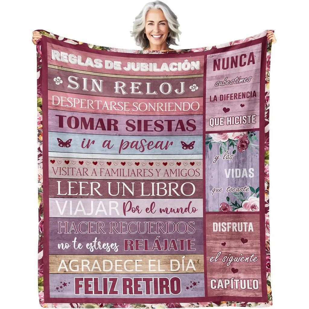 A Single Elegant Gift for Retiring Women - a Soft Flannel Throw Blanket Adorned with Uplifting Spanish Phrases, a Cozy Pink Blanket Suitable for All Seasons, Featuring Floral And Butterfly Patterns, Ideal for Use on a Couch,, Or While Traveling