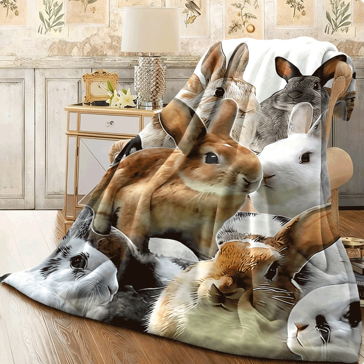 1pc Comfortable Rabbit Theme Fleece Blanket Soft High-Definition Digital Print All-Season Soft, Breathable 100% Polyester Perfect Gift for Family and Friends